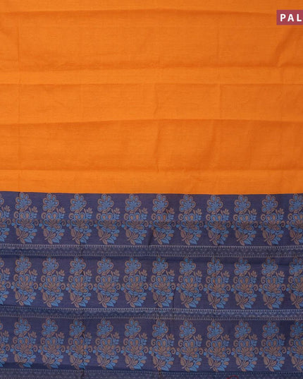 Coimbatore cotton saree mango yellow and blue with allover self emboss and thread woven border - {{ collection.title }} by Prashanti Sarees