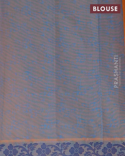 Coimbatore cotton saree mango yellow and blue with allover self emboss and thread woven border - {{ collection.title }} by Prashanti Sarees