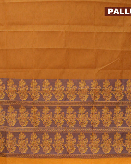 Coimbatore cotton saree dark mustard and blue with allover self emboss and thread woven border - {{ collection.title }} by Prashanti Sarees