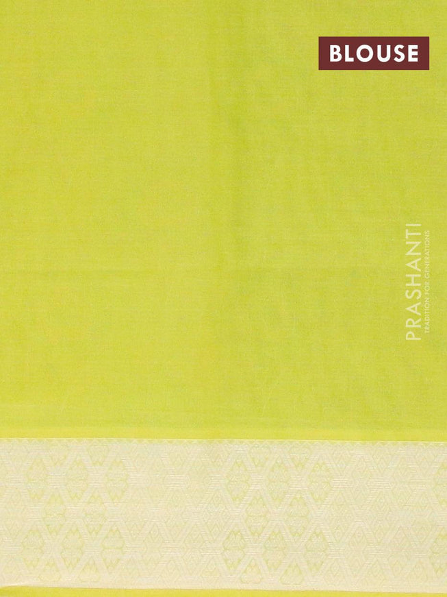 Coimbatore cotton saree dual shade of pinkish yellow and fluorecent green with allover self emboss and thread woven border - {{ collection.title }} by Prashanti Sarees
