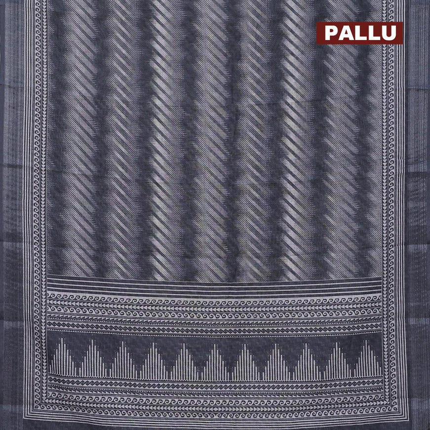 Linen cotton saree elephant grey with allover prints and silver zari woven border - {{ collection.title }} by Prashanti Sarees