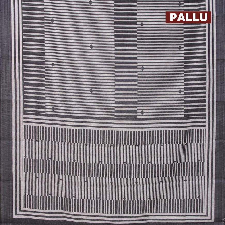 Linen cotton saree black and off white with allover stripes pattern and silver zari woven border - {{ collection.title }} by Prashanti Sarees