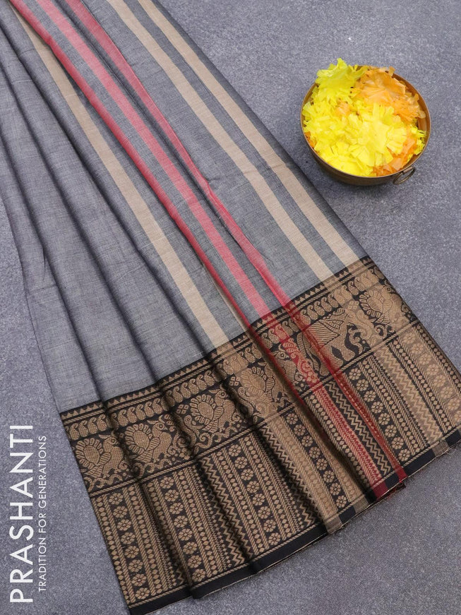 Narayanpet cotton saree grey and black with plain body and thread woven border - {{ collection.title }} by Prashanti Sarees