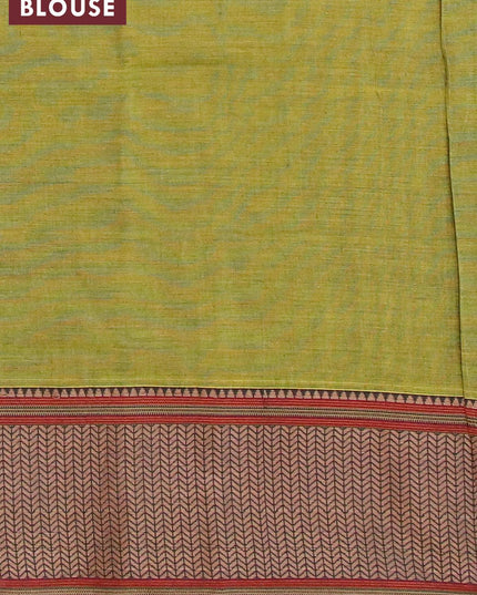 Narayanpet cotton saree mehendi green and maroon with plain body and thread woven border - {{ collection.title }} by Prashanti Sarees