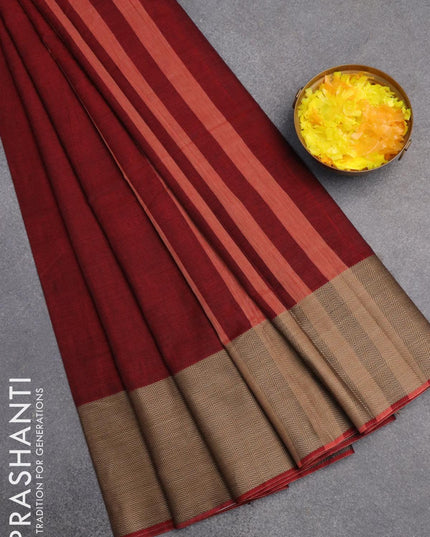 Narayanpet cotton saree maroon with plain body and thread woven border - {{ collection.title }} by Prashanti Sarees