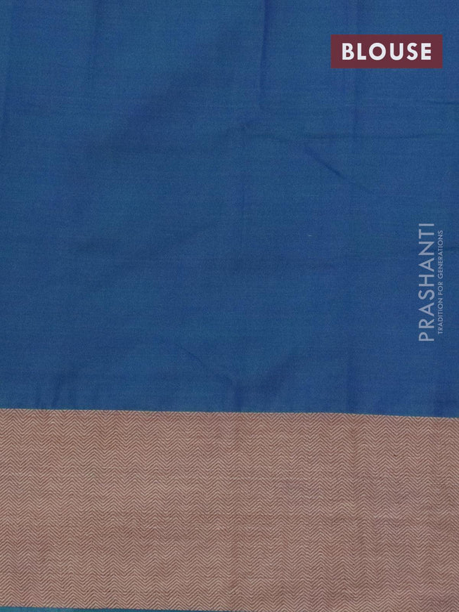 Narayanpet cotton saree dual shade of bluish green with plain body and thread woven border - {{ collection.title }} by Prashanti Sarees