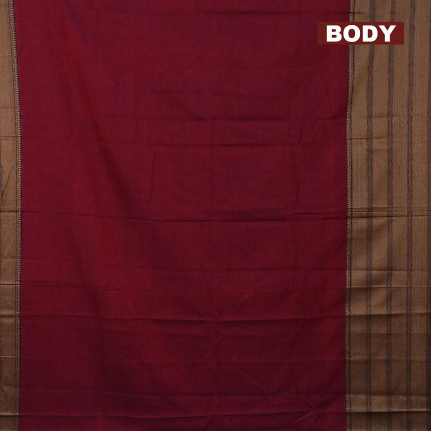 Narayanpet cotton saree maroon with plain body and long thread woven border - {{ collection.title }} by Prashanti Sarees