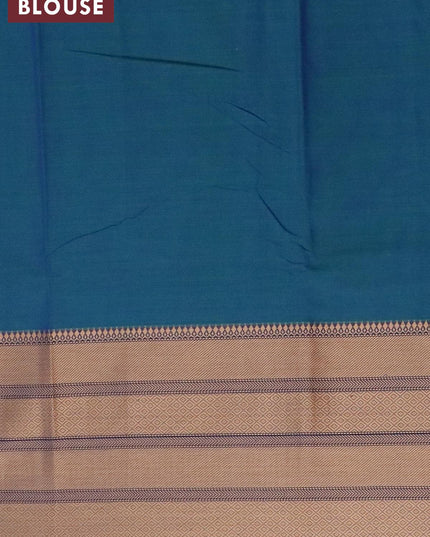 Narayanpet cotton saree dual shade of bluish green with plain body and long thread woven border - {{ collection.title }} by Prashanti Sarees