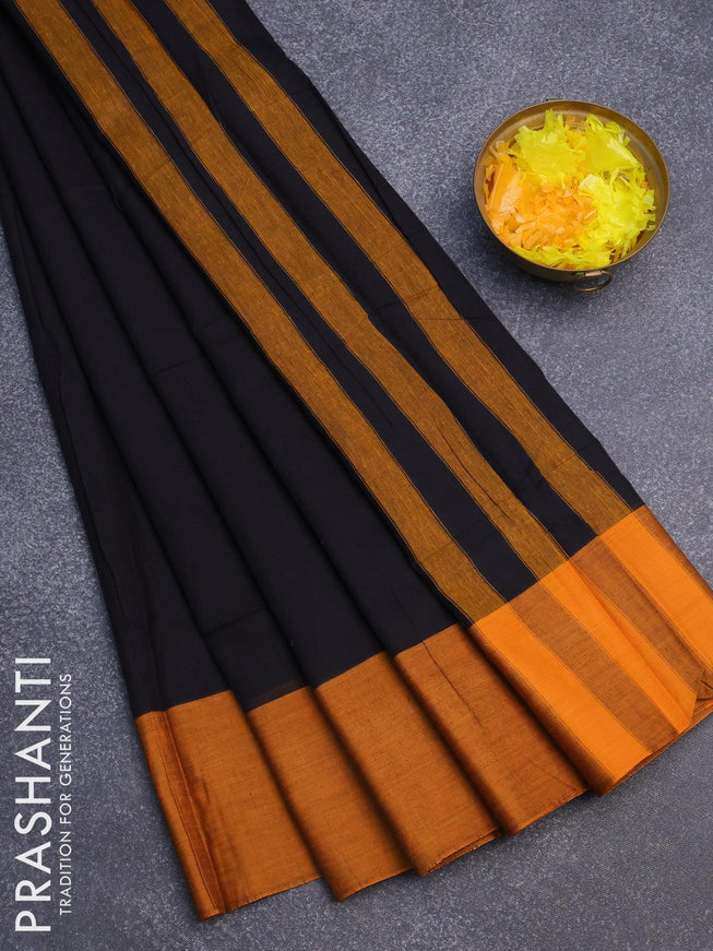 Narayanpet cotton saree black with plain body and ganga jamuna border - {{ collection.title }} by Prashanti Sarees