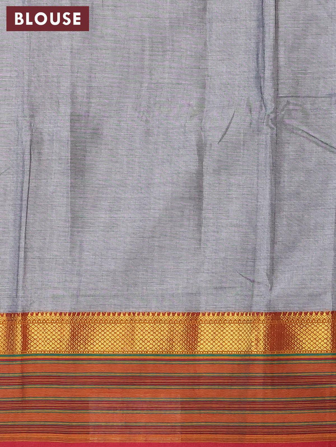 Narayanpet cotton saree grey and maroon with plain body and zari woven simple border - {{ collection.title }} by Prashanti Sarees