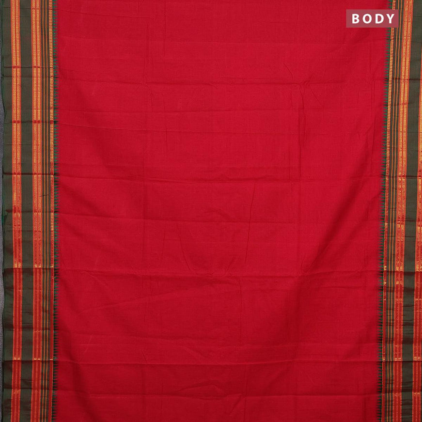 Narayanpet cotton saree red and green with plain body and zari woven border - {{ collection.title }} by Prashanti Sarees