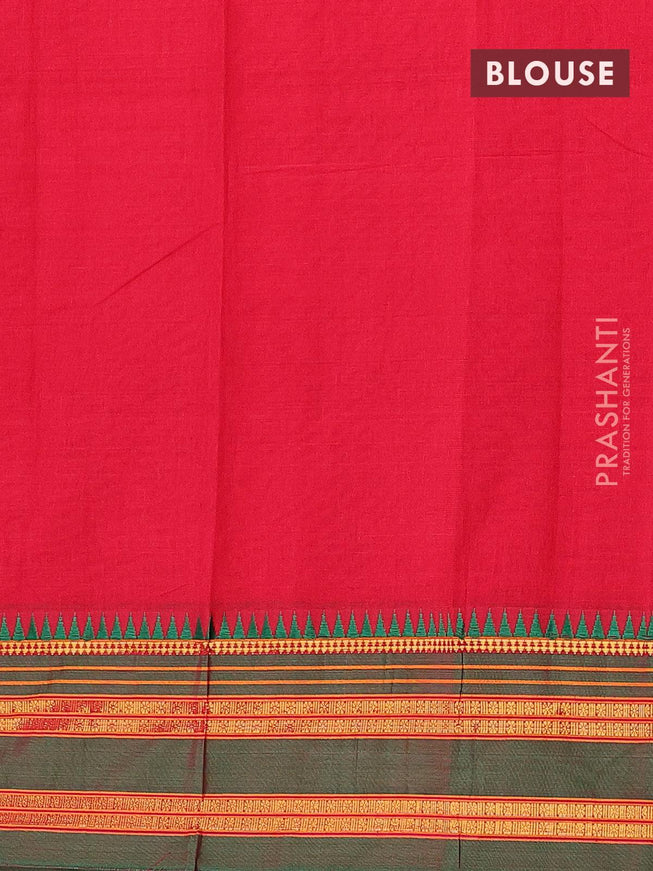 Narayanpet cotton saree red and green with plain body and zari woven border - {{ collection.title }} by Prashanti Sarees