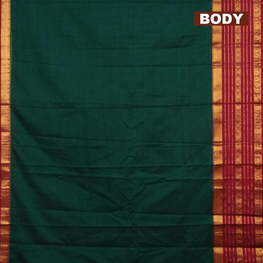 Narayanpet cotton saree green and maroon with plain body and long zari woven border - {{ collection.title }} by Prashanti Sarees