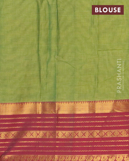 Narayanpet cotton saree light green and maroon with plain body and long zari woven border - {{ collection.title }} by Prashanti Sarees