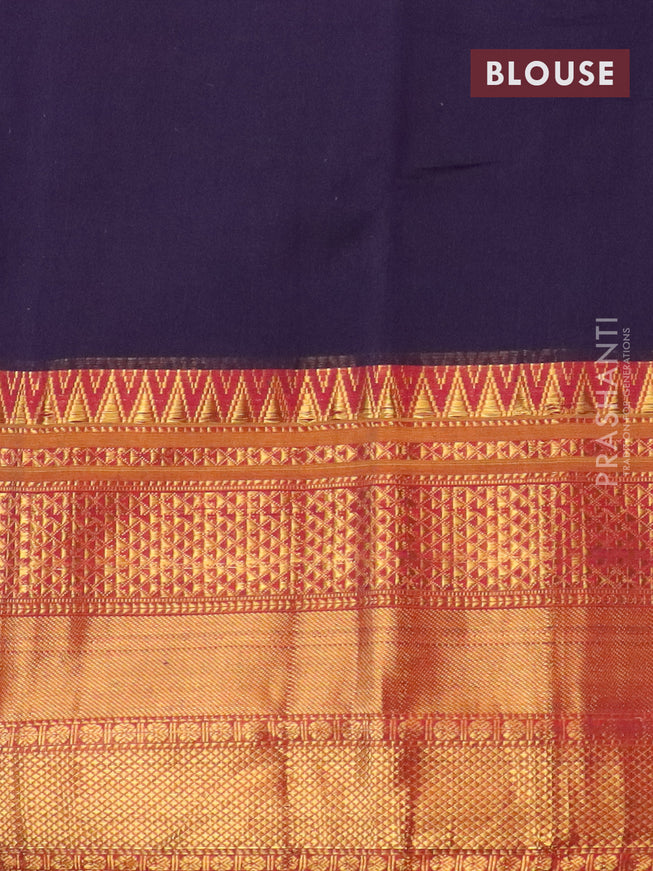 Narayanpet cotton saree dark blue and maroon with plain body and long zari woven border