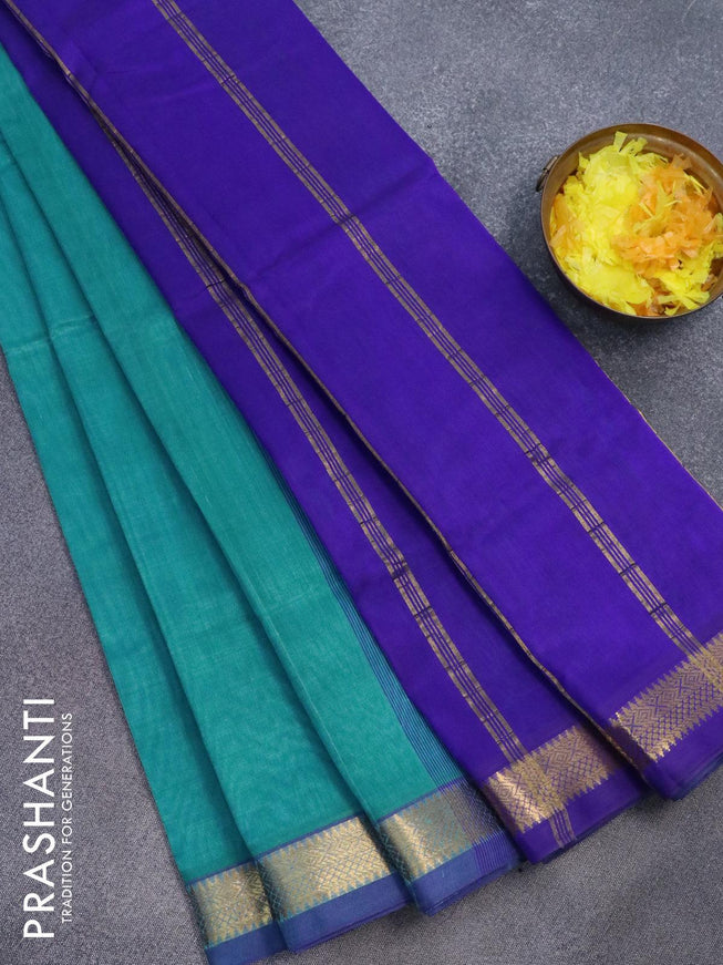 Silk cotton saree light blue and blue with plain body and zari woven border - {{ collection.title }} by Prashanti Sarees