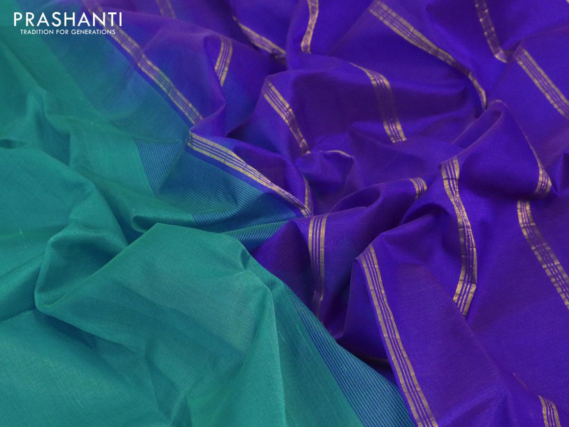 Silk cotton saree light blue and blue with plain body and zari woven border - {{ collection.title }} by Prashanti Sarees