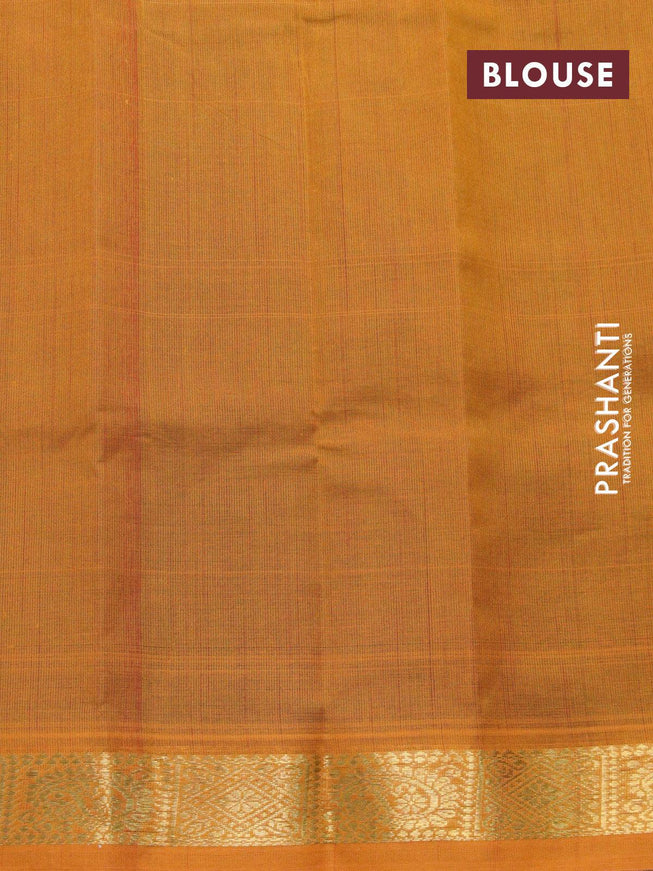 Silk cotton saree green and mustard yellow with plain body and zari woven border - {{ collection.title }} by Prashanti Sarees