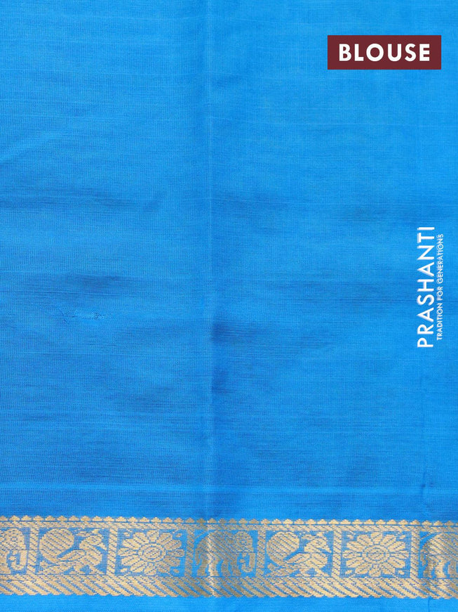Silk cotton saree light green and light blue with plain body and zari woven border - {{ collection.title }} by Prashanti Sarees