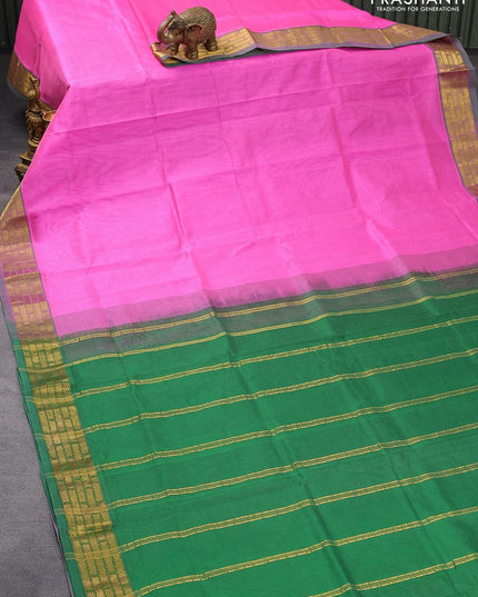 Silk cotton saree pink and green with plain body and zari woven border - {{ collection.title }} by Prashanti Sarees