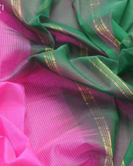 Silk cotton saree pink and green with plain body and zari woven border - {{ collection.title }} by Prashanti Sarees