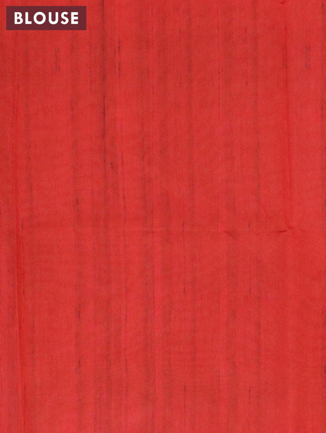 Semi tussar saree red and beige with madhubani butta prints and madhubani printed border - {{ collection.title }} by Prashanti Sarees