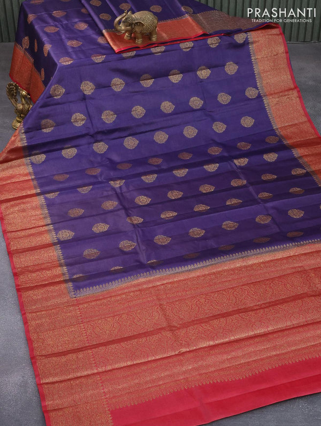Banarasi tussar silk saree dark blue and maroon with thread & zari woven buttas and woven border - {{ collection.title }} by Prashanti Sarees