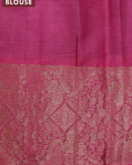 Banarasi tussar silk saree peacock green and pink with allover thread & zari woven buttas and woven border