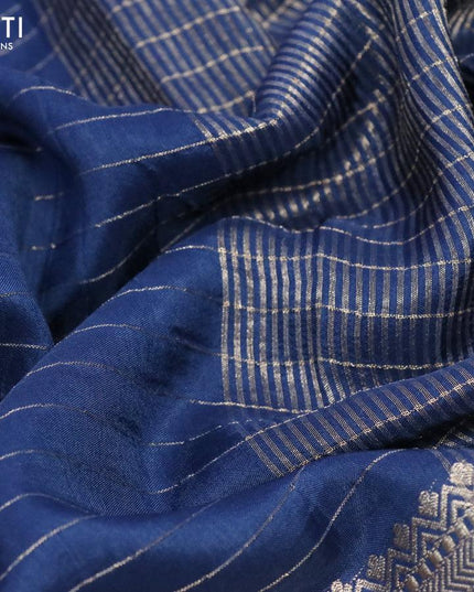 Dola silk saree blue and deep maroon with allover zari woven stripes pattern and rich zari woven border - {{ collection.title }} by Prashanti Sarees