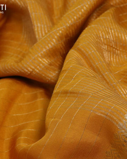 Dola silk saree yellow and deep maroon with allover zari woven stripes pattern and rich zari woven border - {{ collection.title }} by Prashanti Sarees