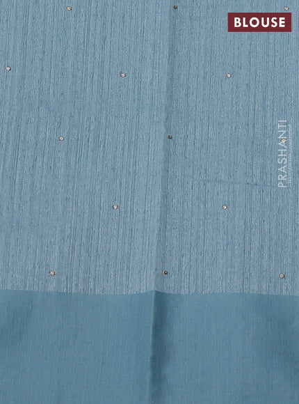 Jute silk saree pastel blue with embroidery buttas and embroidery border