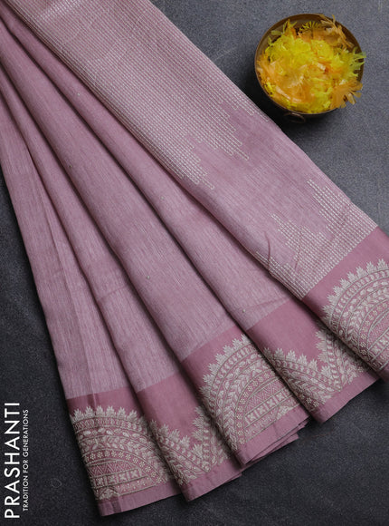 Jute silk saree pastel pink with embroidery buttas and embroidery border