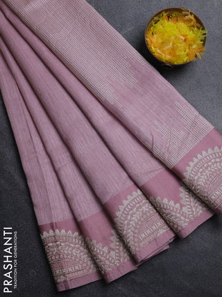Jute silk saree pastel pink with embroidery buttas and embroidery border
