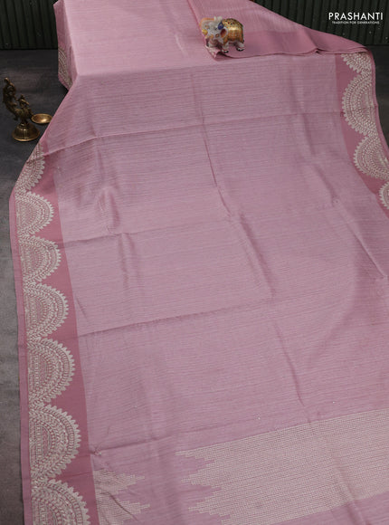 Jute silk saree pastel pink with embroidery buttas and embroidery border