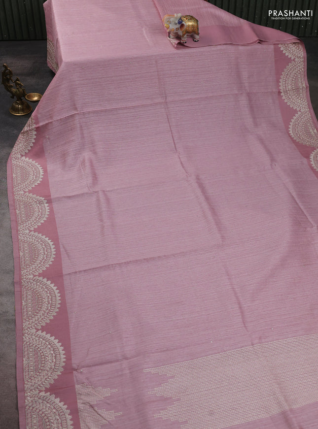 Jute silk saree pastel pink with embroidery buttas and embroidery border