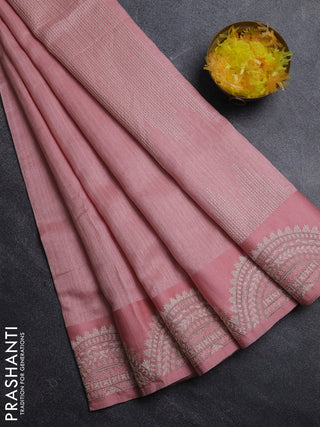 Jute silk saree peach shade with embroidery buttas and embroidery border