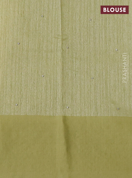 Jute silk saree pista green with embroidery buttas and embroidery border