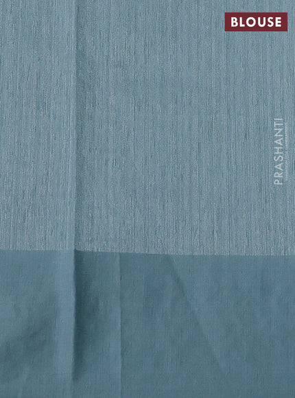 Jute silk saree pastel blue with embroidery buttas and floral embroidery butta border