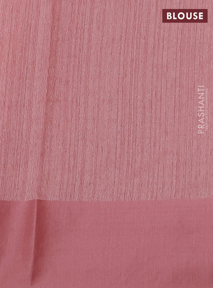 Jute silk saree peach shade with embroidery buttas and floral embroidery butta border