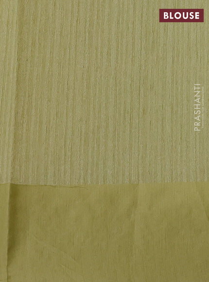 Jute silk saree pista green with embroidery buttas and floral embroidery butta border