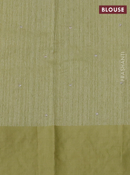 Jute silk saree pista green with embroidery buttas and embroidery border