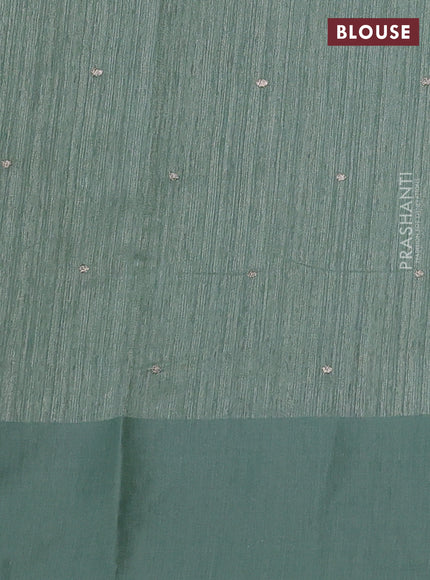 Jute silk saree pastel green with embroidery buttas and embroidery border