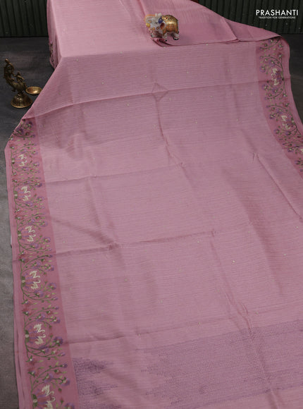Jute silk saree pastel pink with embroidery buttas and embroidery border