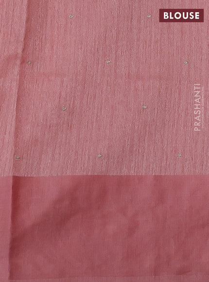 Jute silk saree peach shade with embroidery buttas and embroidery border