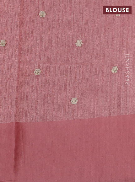 Jute silk saree peach shade with embroidery buttas and parsi embroidery border