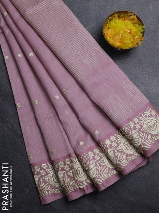 Jute silk saree pastel pink with embroidery buttas and parsi embroidery border
