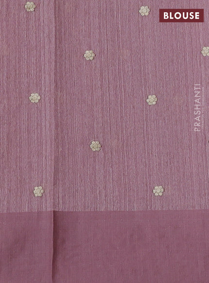 Jute silk saree pastel pink with embroidery buttas and parsi embroidery border
