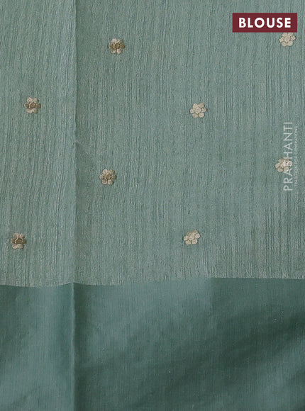 Jute silk saree pastel green with embroidery buttas and parsi embroidery border