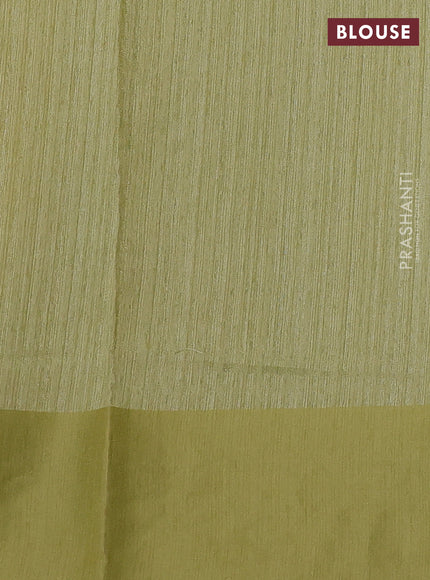 Jute silk saree pista green with embroidery buttas and floral embroidery butta border