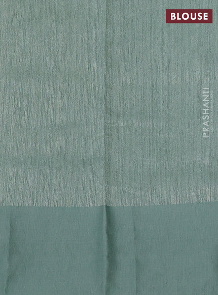 Jute silk saree pastel green with embroidery buttas and floral embroidery butta border